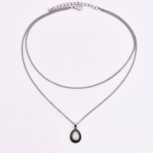 Silver Boho Layered Drop Stone Necklace - Picture 2 of 4